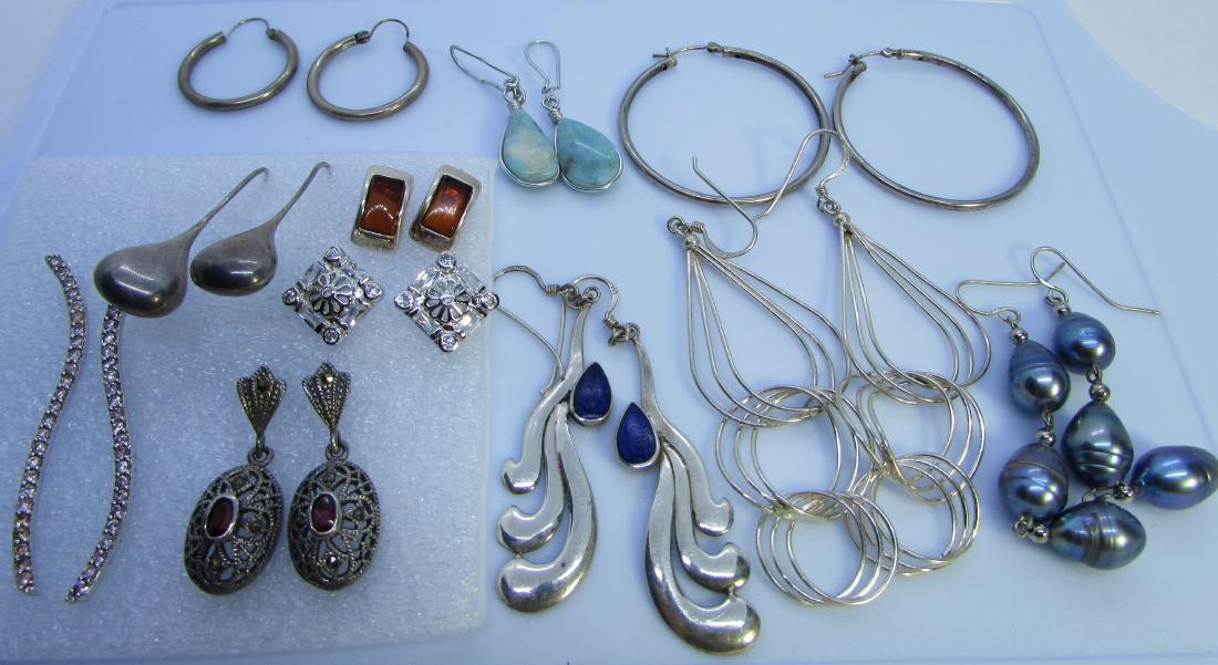 12 PAIR OF ASSORTED EARRINGS ALL STERLING SILVER (1 of 1)