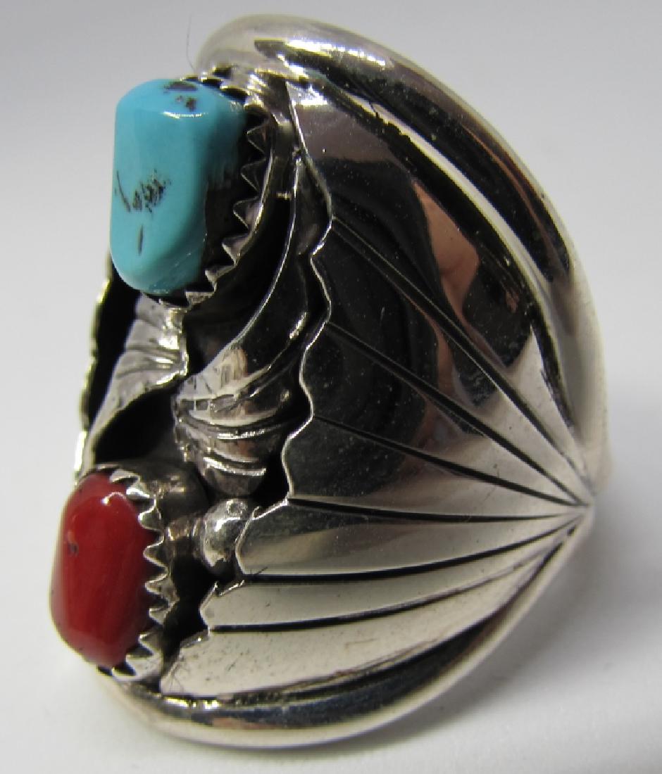 BECENTI CORAL TURQUOISE RING STERLING SILVER 11.5 (1 of 5)