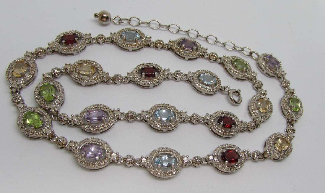 MULTI GEMSTONE DIAMOND NECKLACE STERLING SILVER (1 of 3)