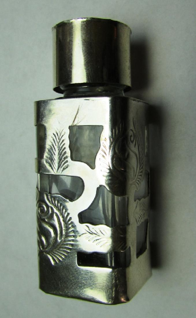 STERLING SILVER OVERLAY GLASS BOTTLE FLORAL (1 of 3)