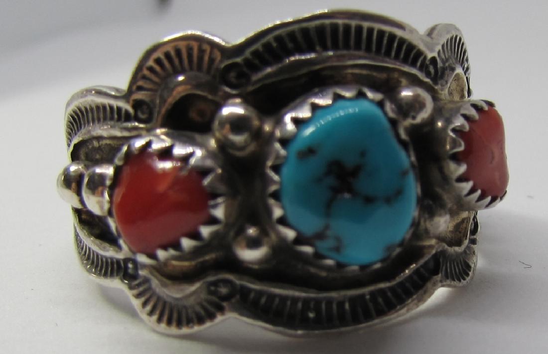 TURQUOISE CORAL RING STERLING SILVER OLD PAWN (1 of 4)