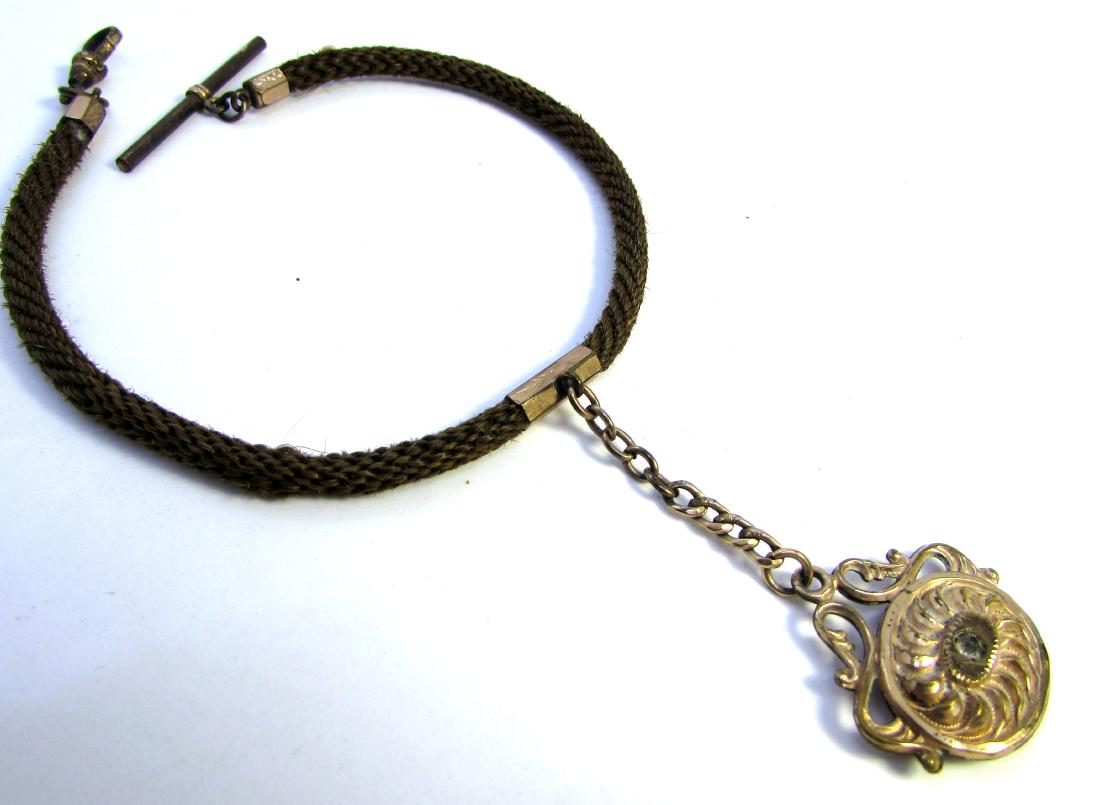 1850 WOVEN HAIR WATCH CHAIN FOB VICTORIAN MOURNING (1 of 4)