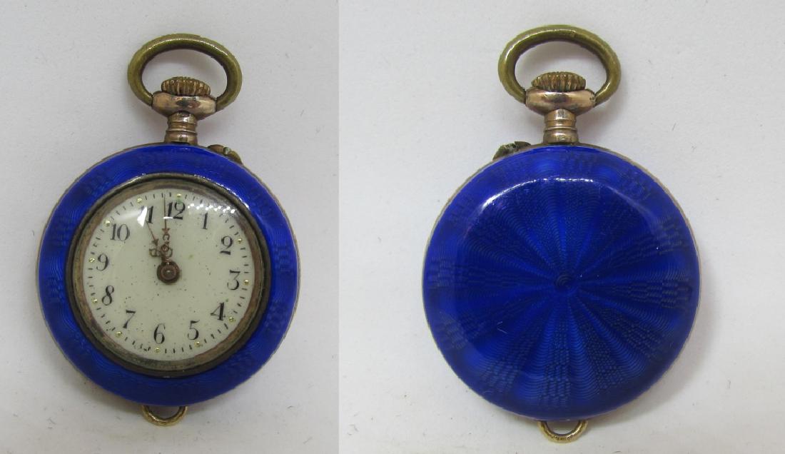 COBALT ENAMEL POCKET WATCH 800 STERLING SILVER (1 of 8)