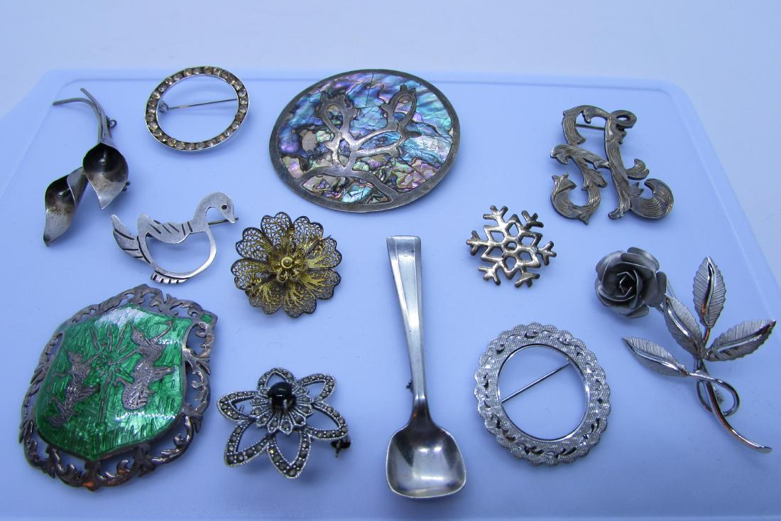 12 ASSORTED PINS ALL STERLING SILVER BROOCH (1 of 3)