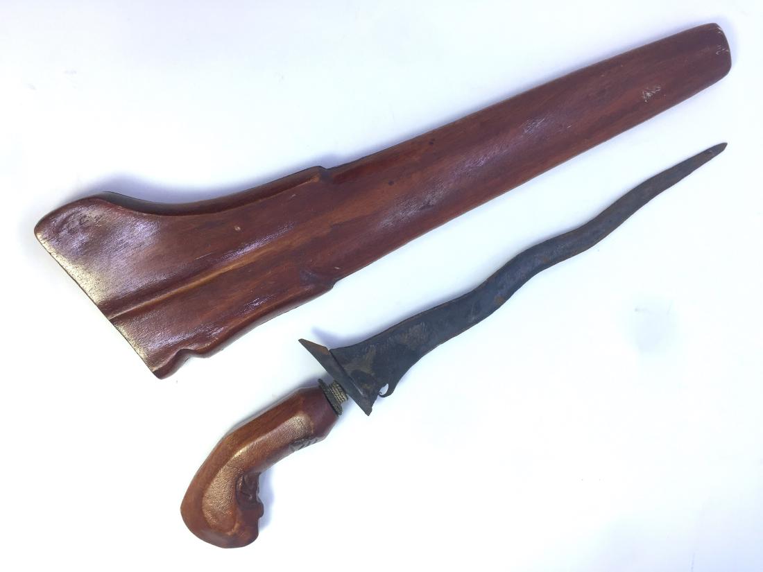 12" HANDMADE KRIS DAGGER & CARVED WOOD SCABBARD (1 of 5)