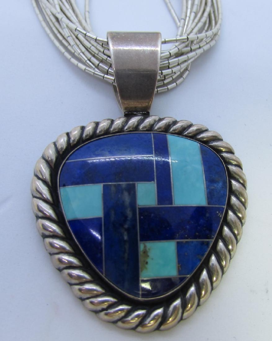 TURQUOISE LAPIS NECKLACE STERLING SILVER INLAY (1 of 3)