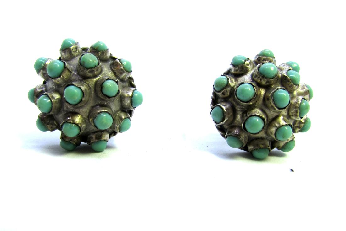 TURQUOISE SPUTNIK EARRINGS STERLING SILVER SIGNED (1 of 3)