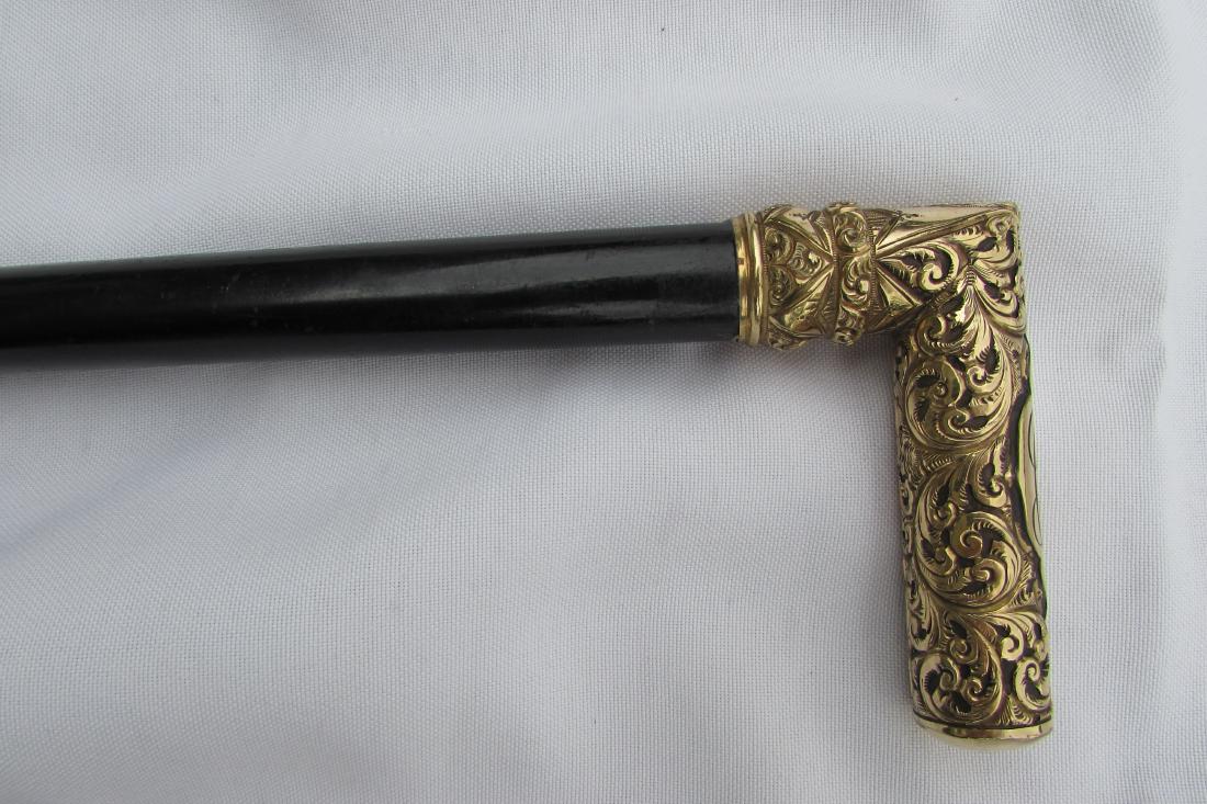 GOLD TOP PRESENTATION CANE EBONY WALKING STICK (1 of 4)