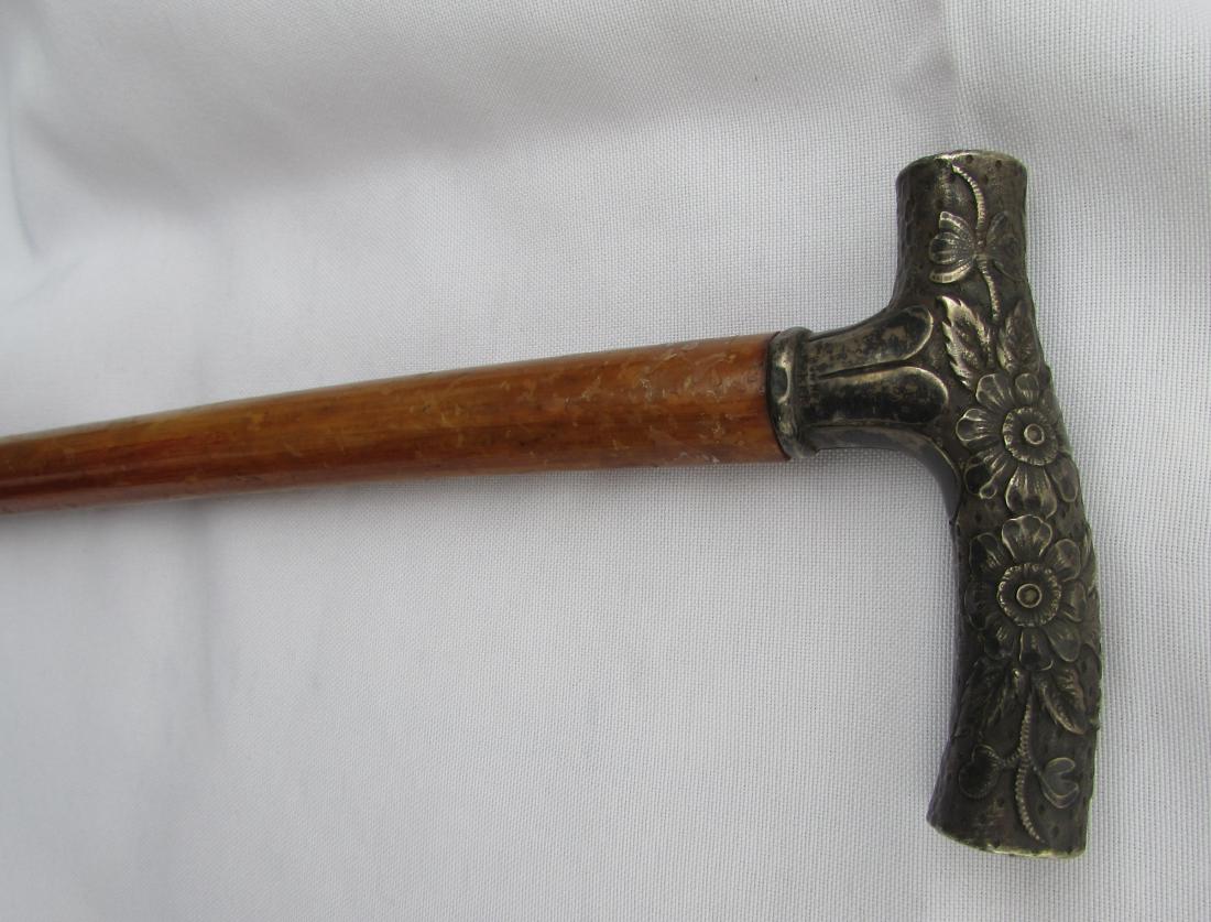 STERLING SILVER CANE WALKING STICK REPOUSSE (1 of 5)