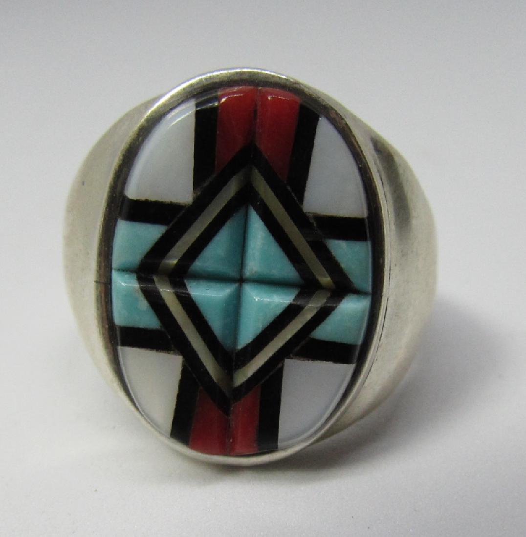 ZUNI INLAY NATACHU RING STERLING SILVER COBBLESTON (1 of 2)