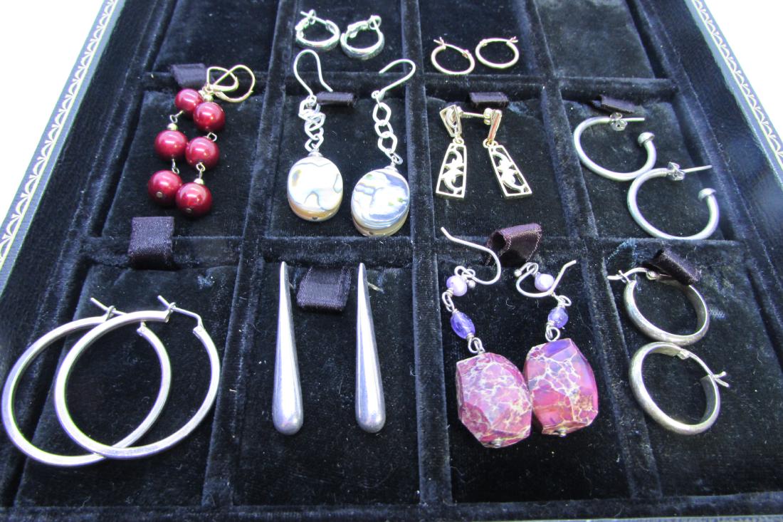 10 PAIR ASSORTED EARRINGS ALL STERLING SILVER (1 of 2)