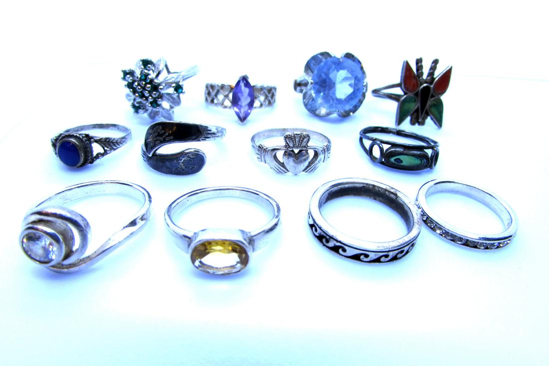 12 ASSORTED STONE RINGS ALL STERLING SILVER (1 of 4)