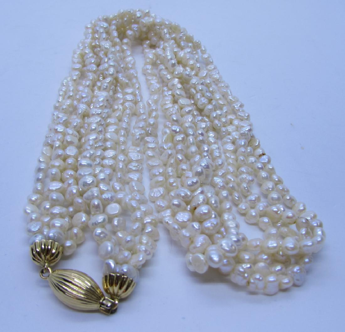 34" LONG 5 STRAND PEARL NECKLACE 18K YELLOW GOLD (1 of 4)
