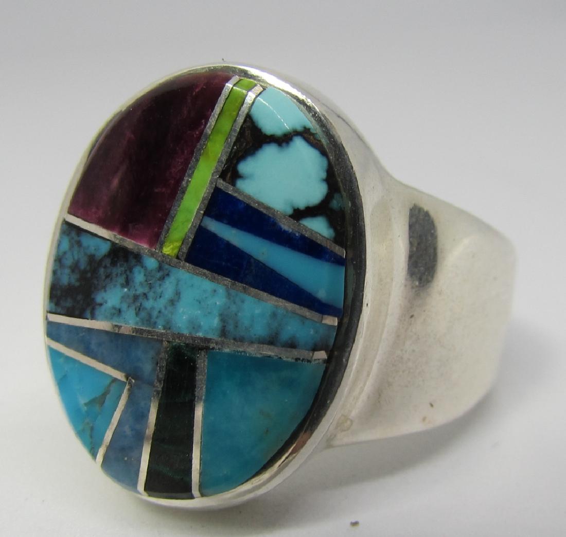 TURQUOISE INLAY RING STERLING SILVER NAVAJO (1 of 3)