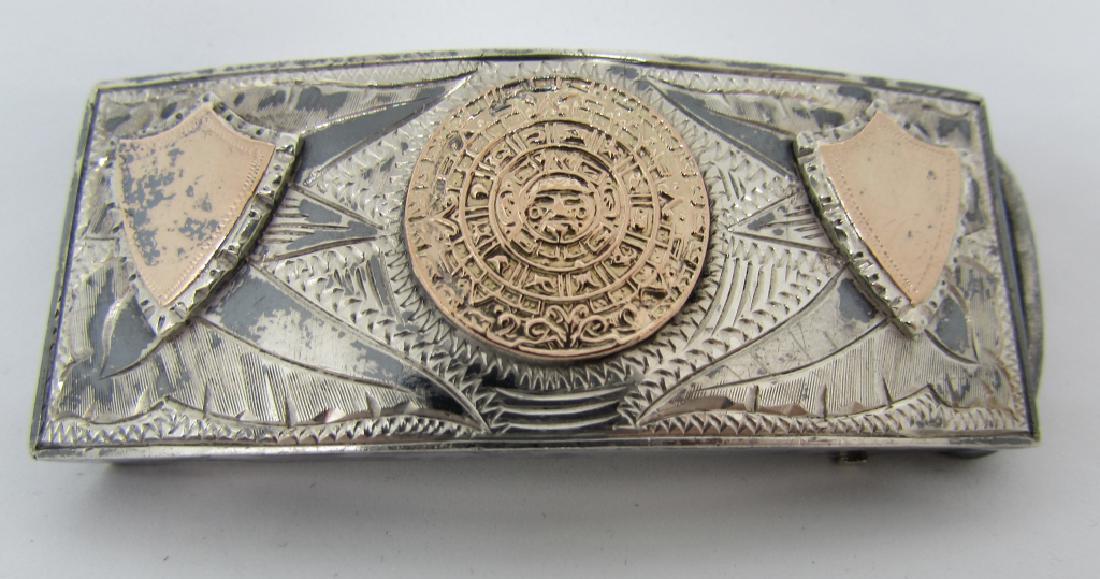 14K GOLD STERLING SILVER BELT BUCKLE AZTEC MEXICO (1 of 2)