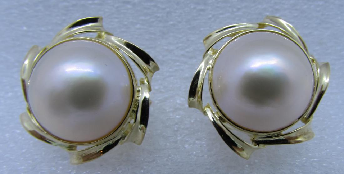 14MM MABE PEARL EARRINGS 14K GOLD POST & CLIP (1 of 3)