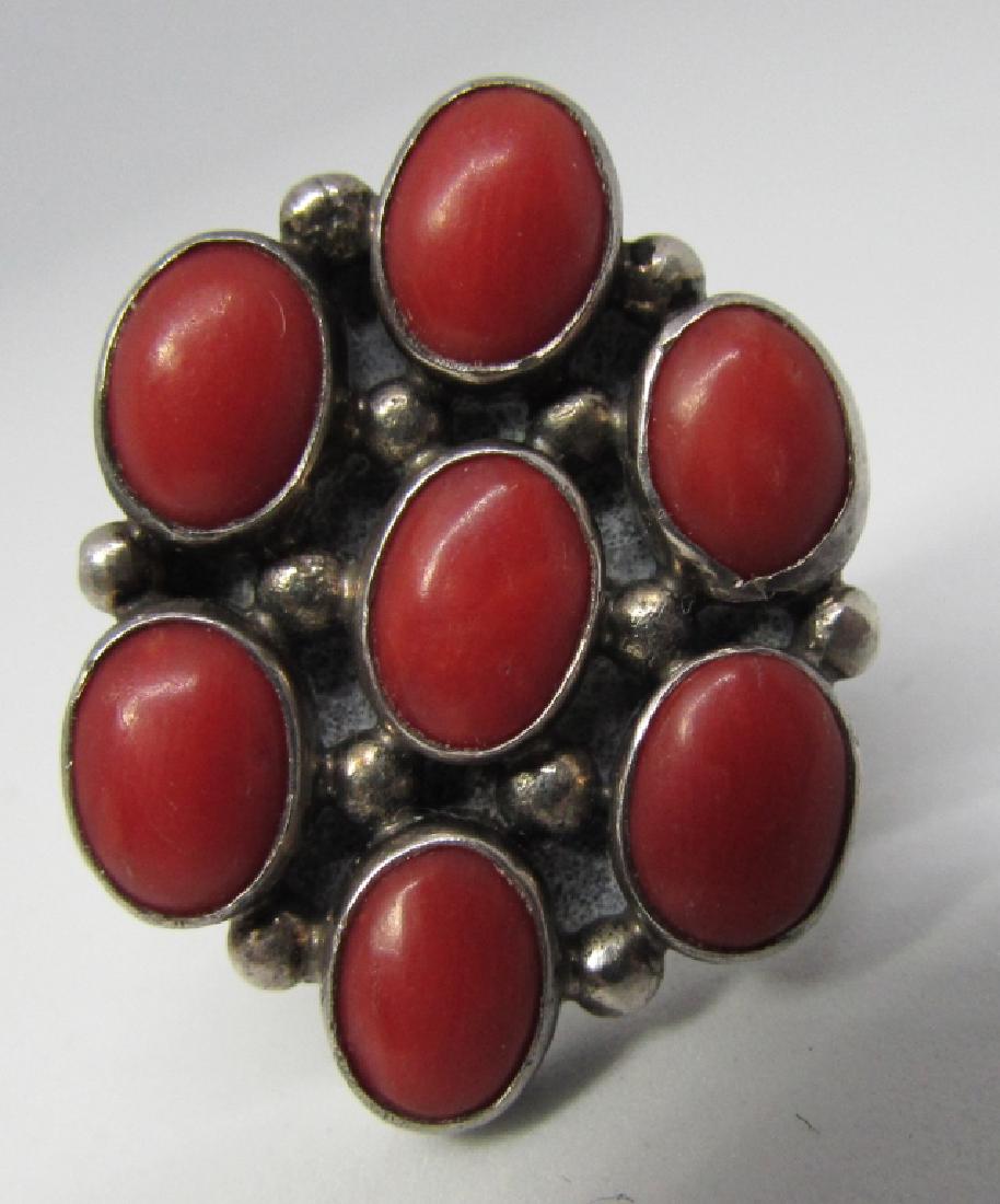 RED CORAL RING COIN OR STERLING SILVER NAVAJO (1 of 4)