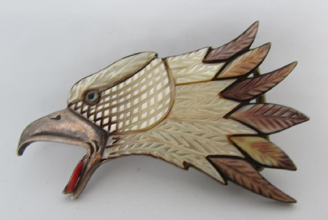 EAGLE CARVED MOP STERLING SILVER BELT BUCKLE (1 of 2)