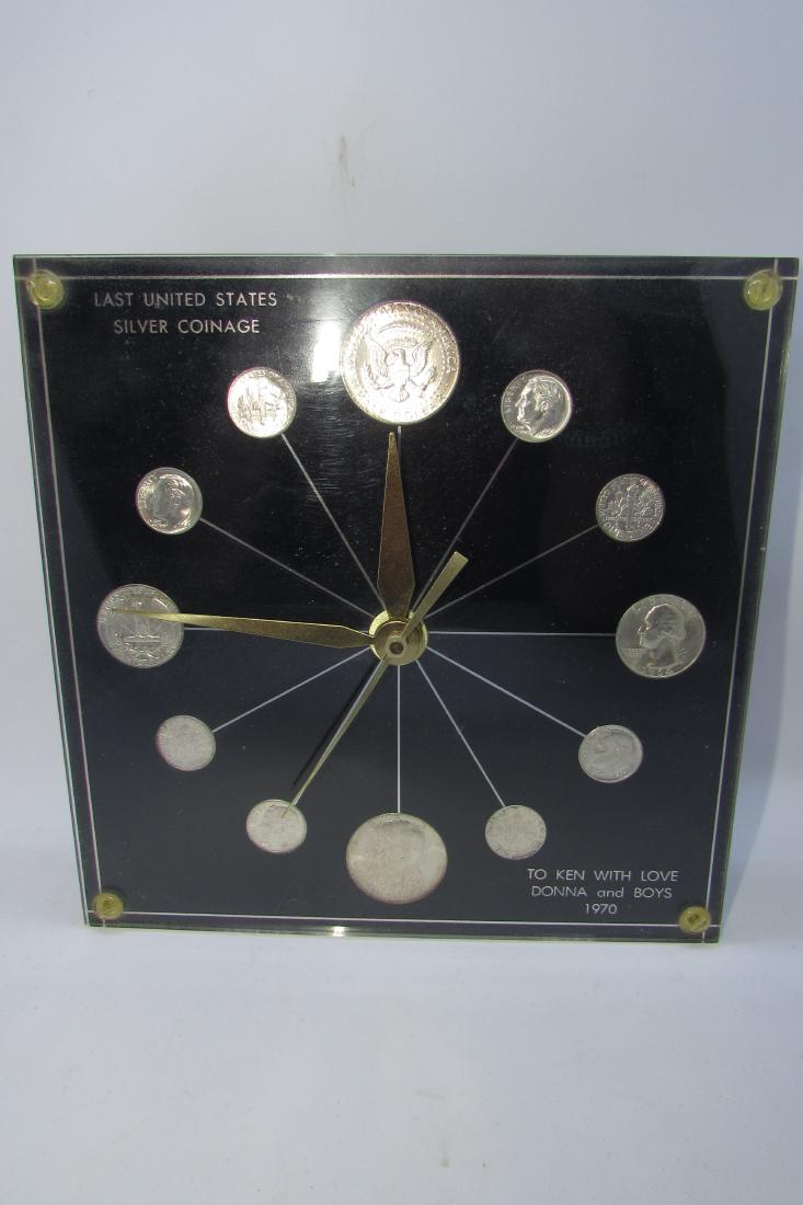 SILVER COIN CLOCK KENNEDY DIME QUARTER LUCITE (1 of 5)