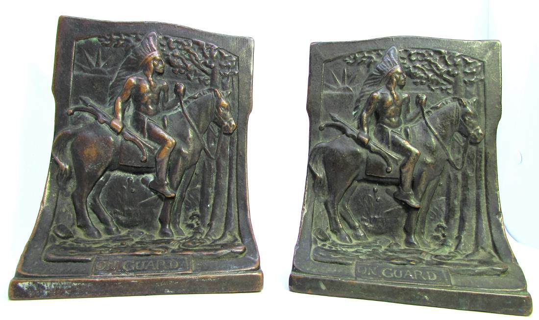 NATIVE AMERICAN CHIEF "ON GUARD" BRONZE BOOKENDS (1 of 5)