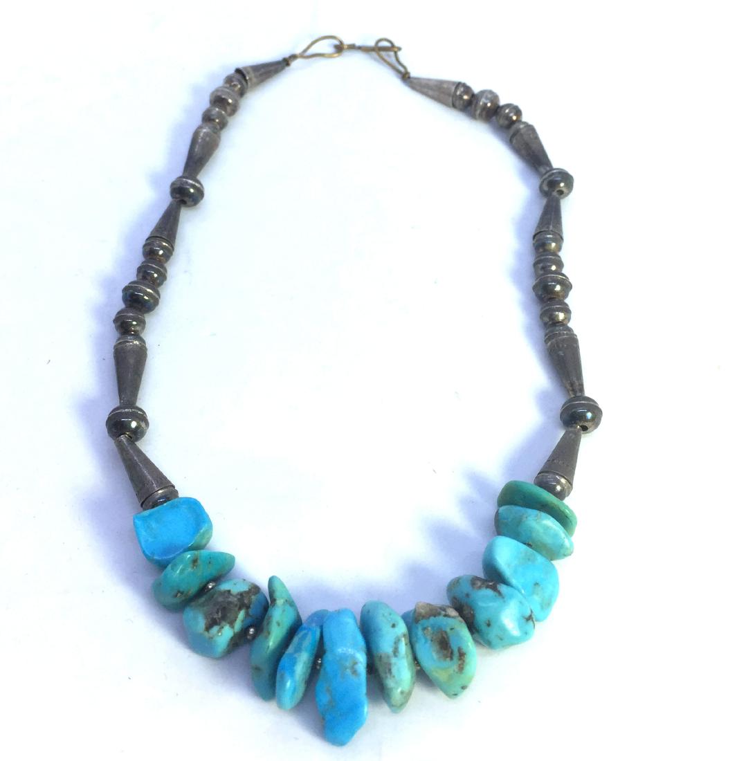 15.5" STERLING TURQOISE NATIVE AMERICAN NECKLACE (1 of 3)