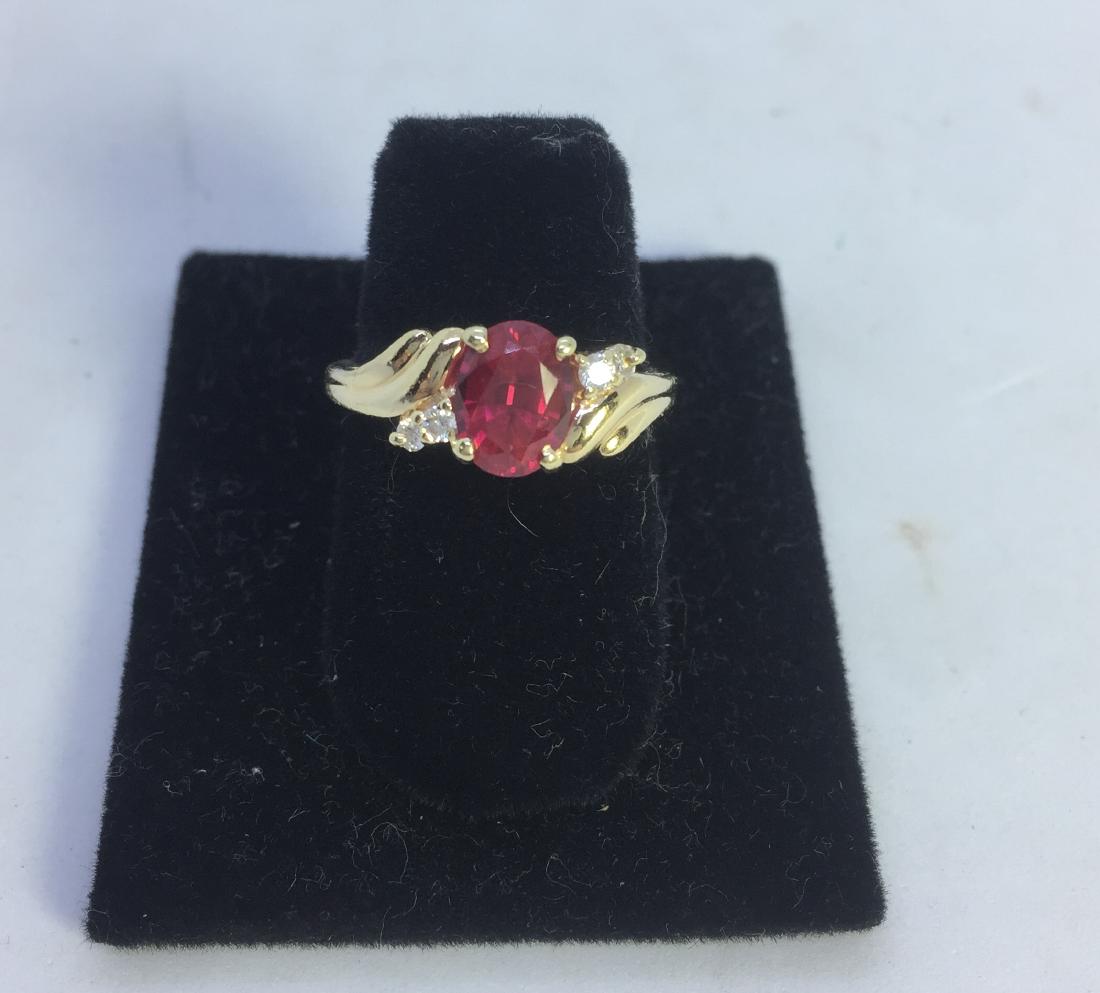 14K GOLD CHATHAM RUBY & DIAMOND RING (1 of 3)