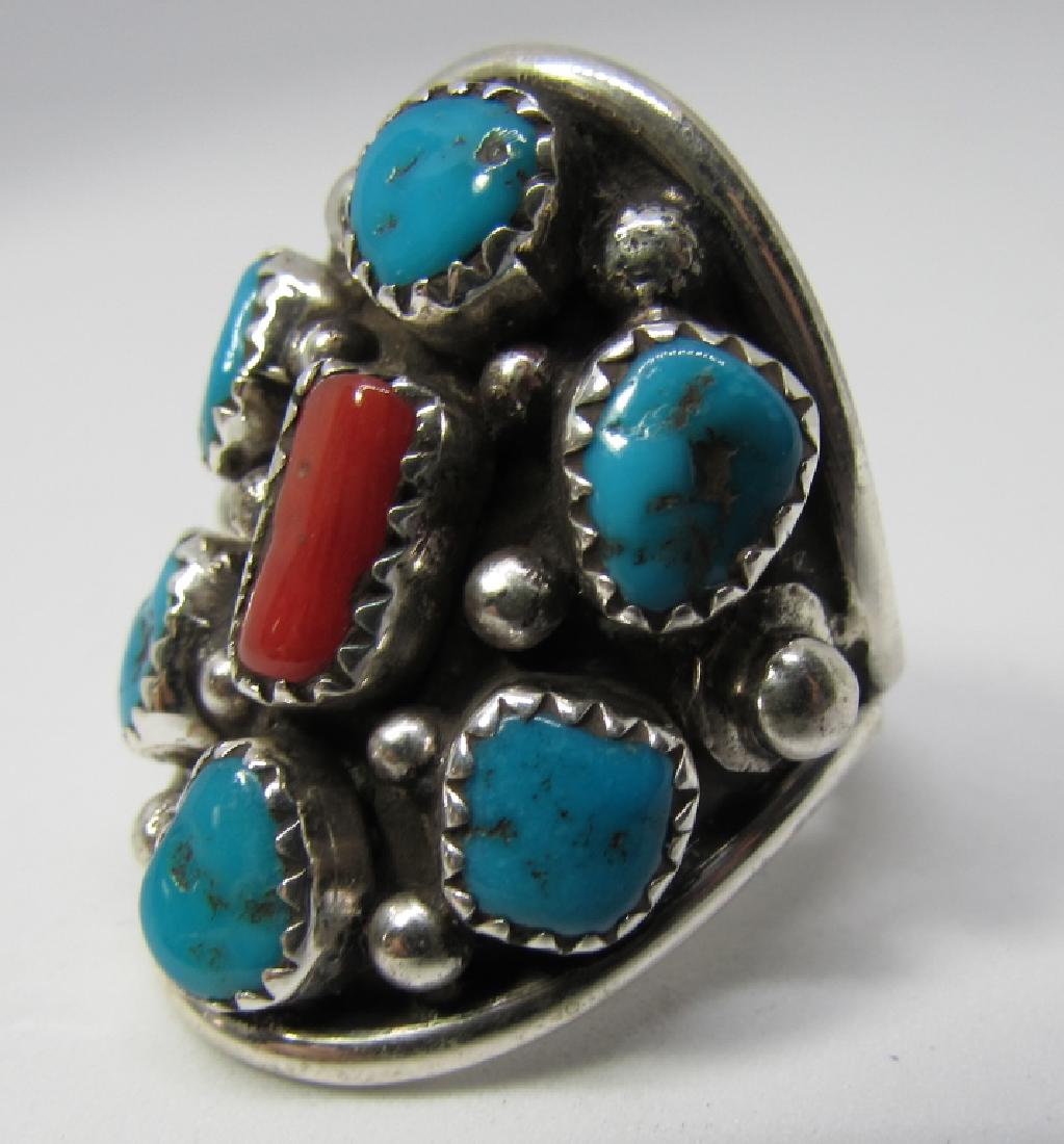 McCRAY TURQUOISE CORAL RING STERLING SILVER NAVAJO (1 of 3)
