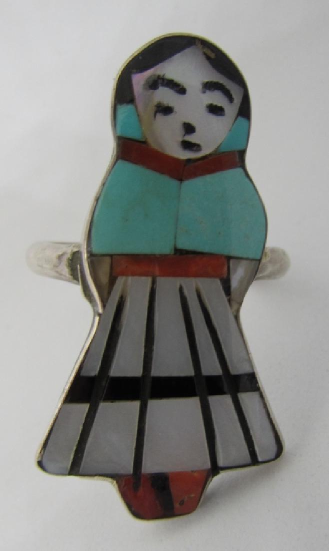 ZUNI MAIDEN INLAY RING STERLING SILVER TURQUOISE (1 of 4)