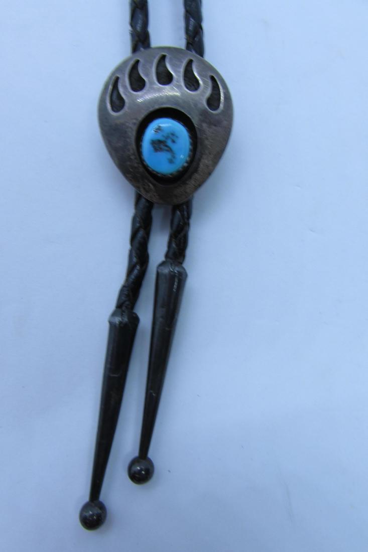 BEAR CLAW BOLO STERLING SILVER TURQUOISE LEATHER (1 of 2)