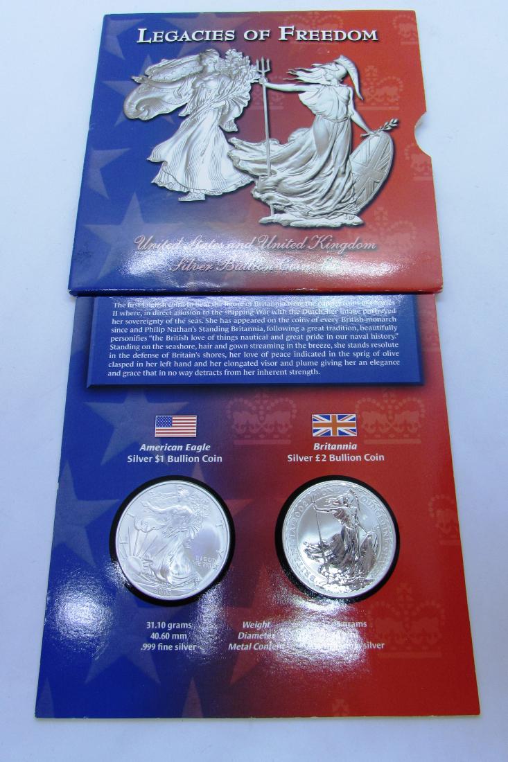2003 US $1 EAGLE & 2 GBP UK 2002 SILVER COIN SET (1 of 5)
