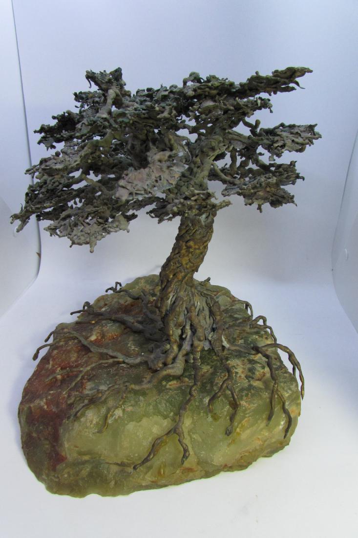 CURTIS JERE BRONZE BONSAI TREE GREEN ONYX STONE (1 of 6)