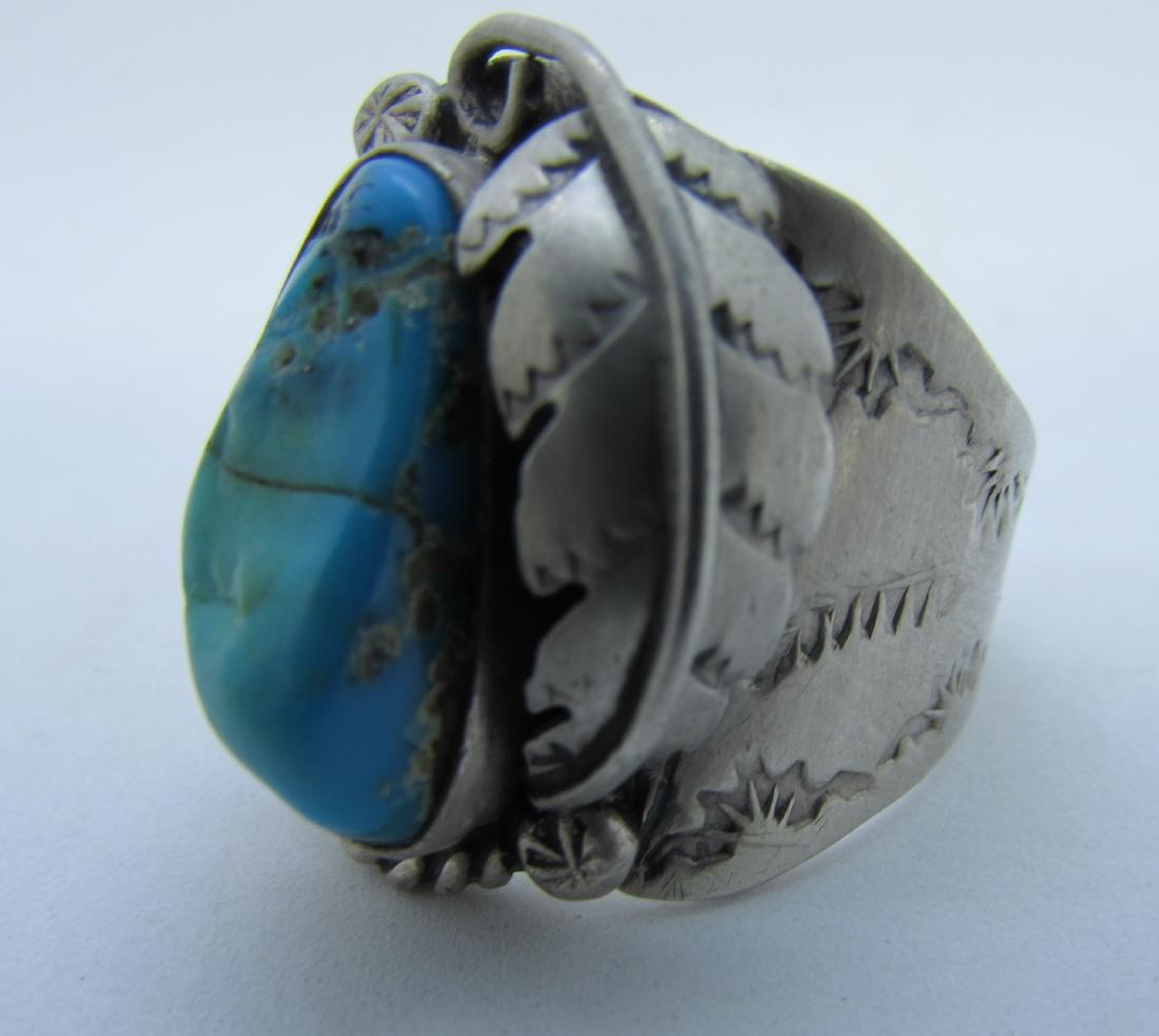 TURQUOISE RING COIN STERLING SILVER SIGNED OLDPAWN (1 of 4)