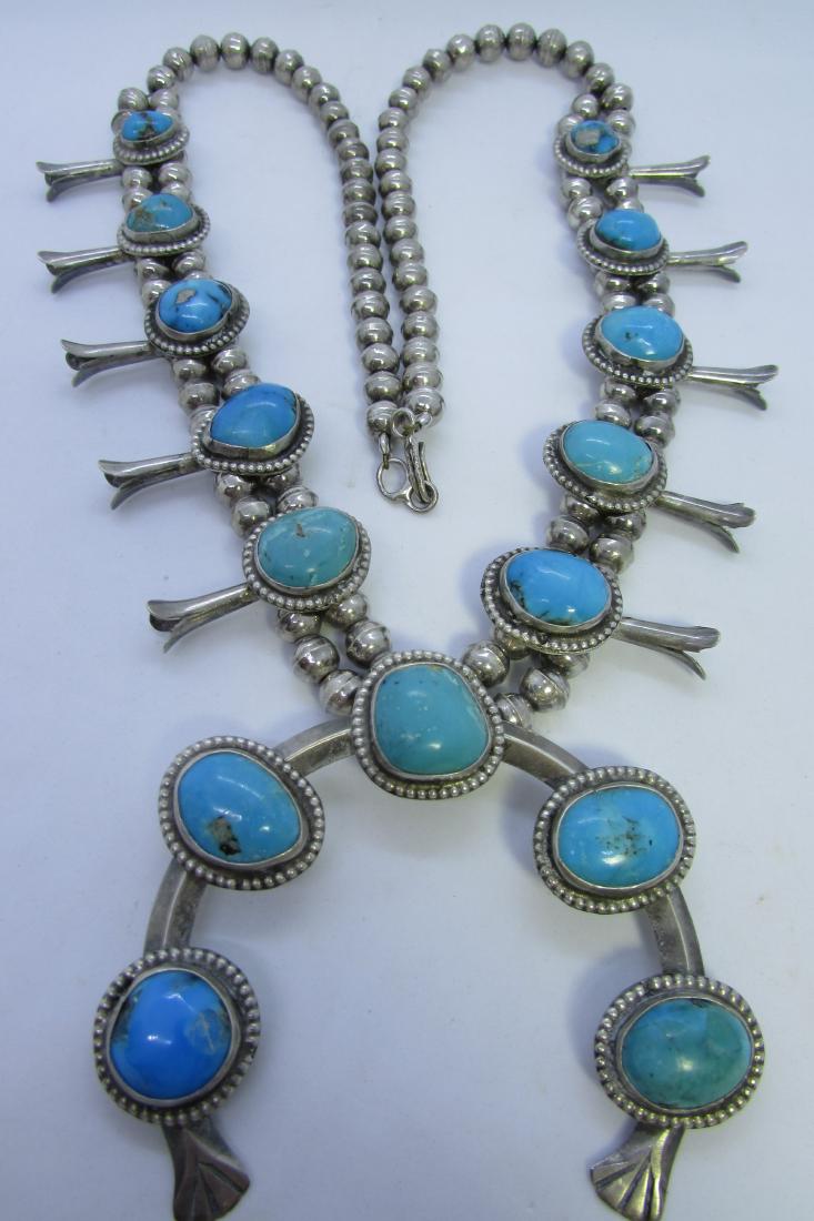 TURQUOISE SQUASH BLOSSOM STERLING SILVER NECKLACE (1 of 3)