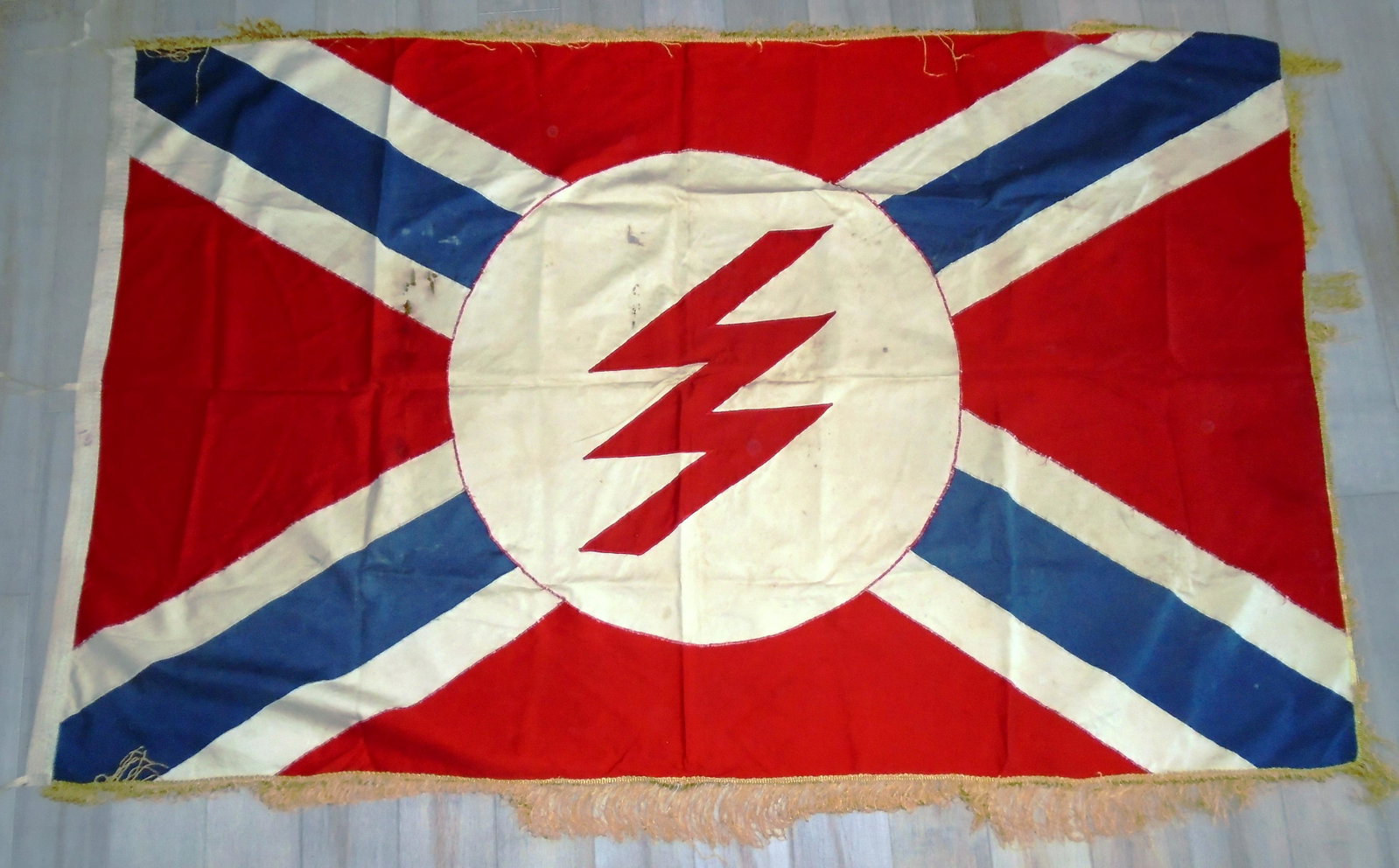 NATIONAL STATES RIGHTS PARTY FLAG NSRP '58-'87: RARE NSRP FLAG. MEASURES 68.5" x 42" WITHOUT TASSLES. IN RELATION WITH THE KKK, THE NATIONAL STATES' RIGHTS PARTY WAS A FAR RIGHT GROUP THAT WAS ACTIVE, IN PART, IN POLITICS OF THE US BETWEEN 1958 & 1
