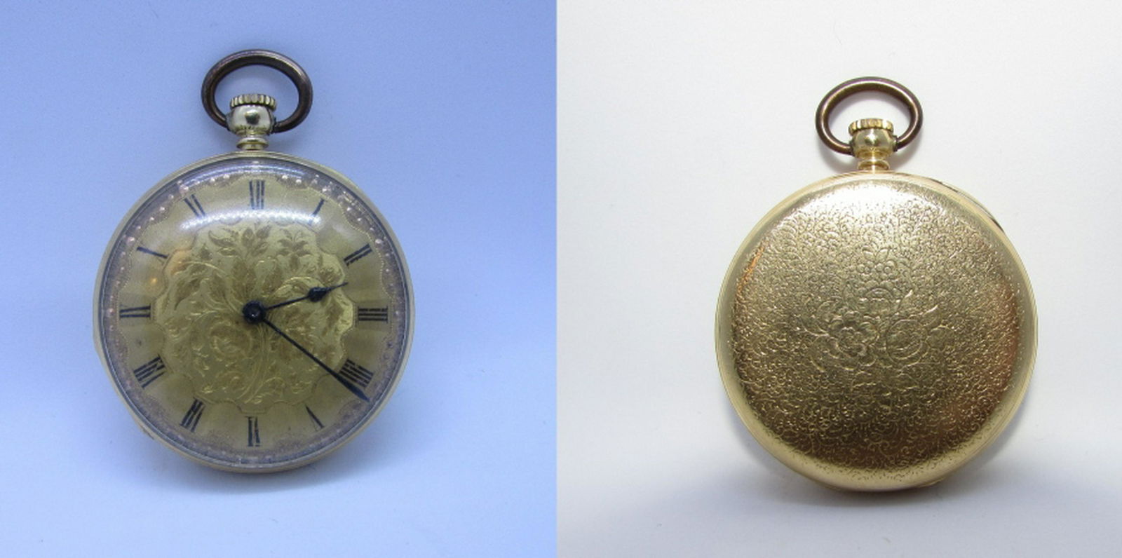SOLID 18K GOLD POCKET WATCH MF SWISS CYMA: 15 JEWEL ADJUSTED # 3441. FULLY ENGRAVED POCKETWATCH. BEAUTIFUL SOLID GOLD DIAL. SIZE 16 SWISS. MEASURES 39MM, WEIGHS 49.4 GRAMS. RUNNING, NOT SERVICED. REPLACEMENT GOLD FILLED BAIL. (USA SHIPPING $18