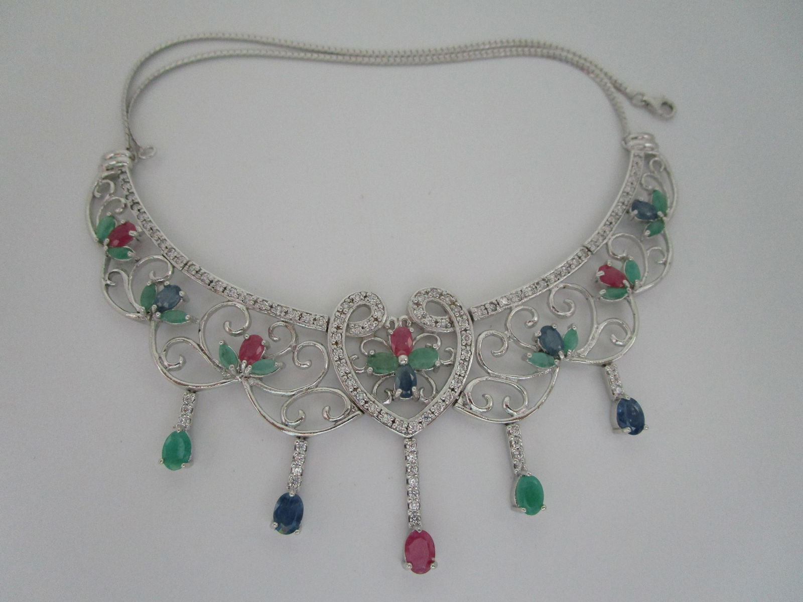 20C RUBY EMERALD SAPPHIRE NECKLACE STERLING SILVER (1 of 2)