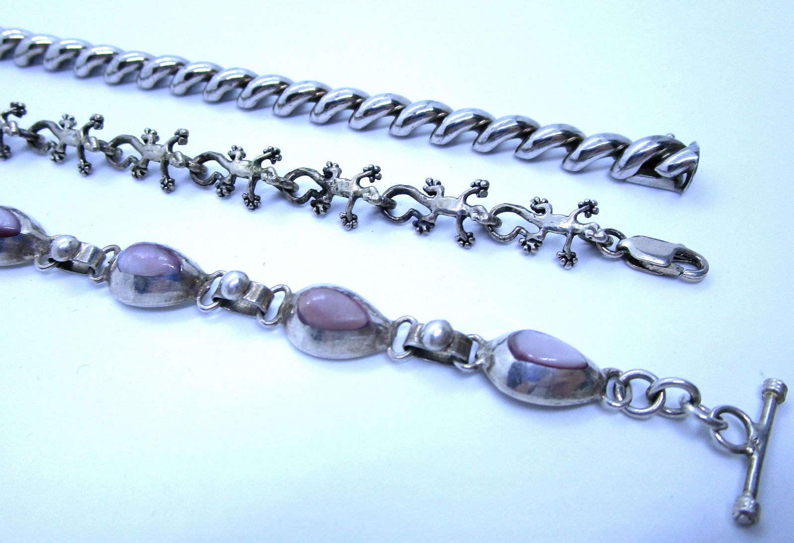 3 STERLING SILVER BRACELETS STAR RUBY GECKO NOODLE (1 of 3)