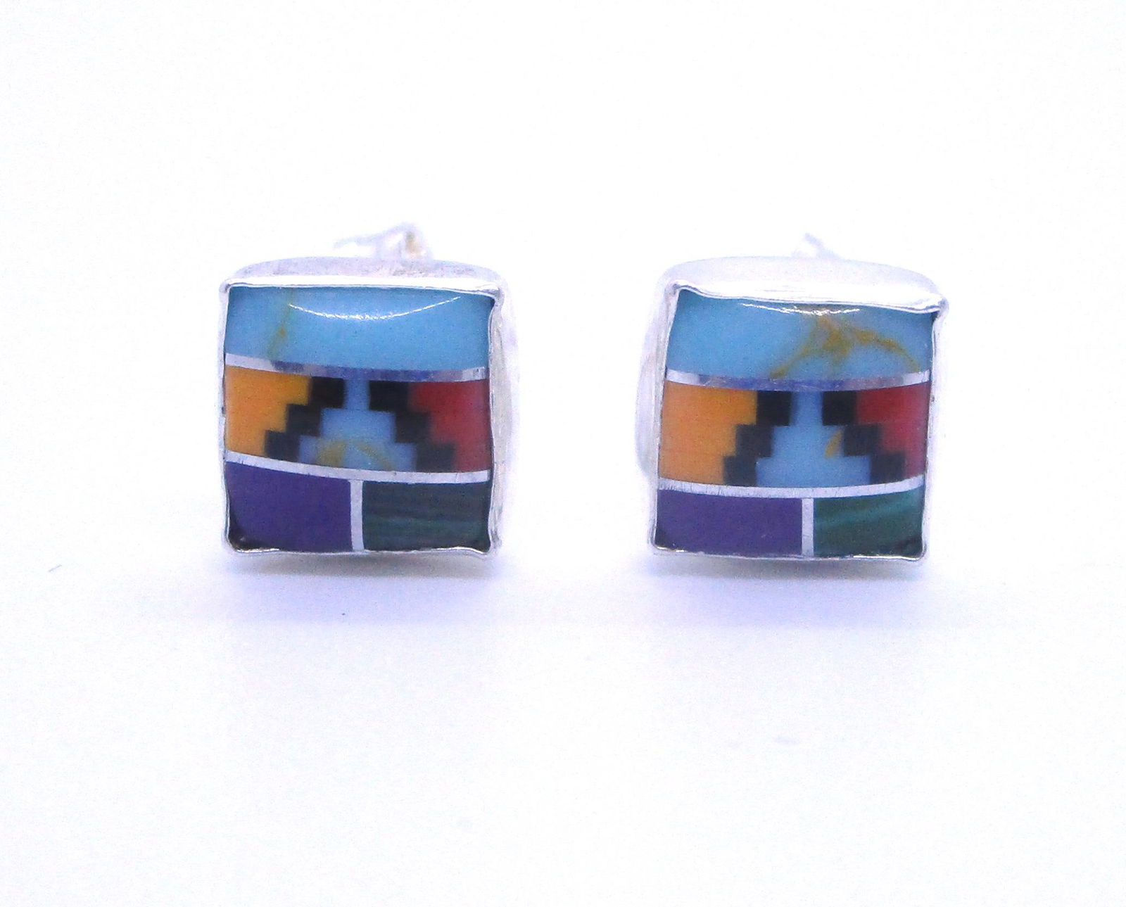 INLAY TURQUOISE EARRINGS STERLING SILVER (1 of 2)