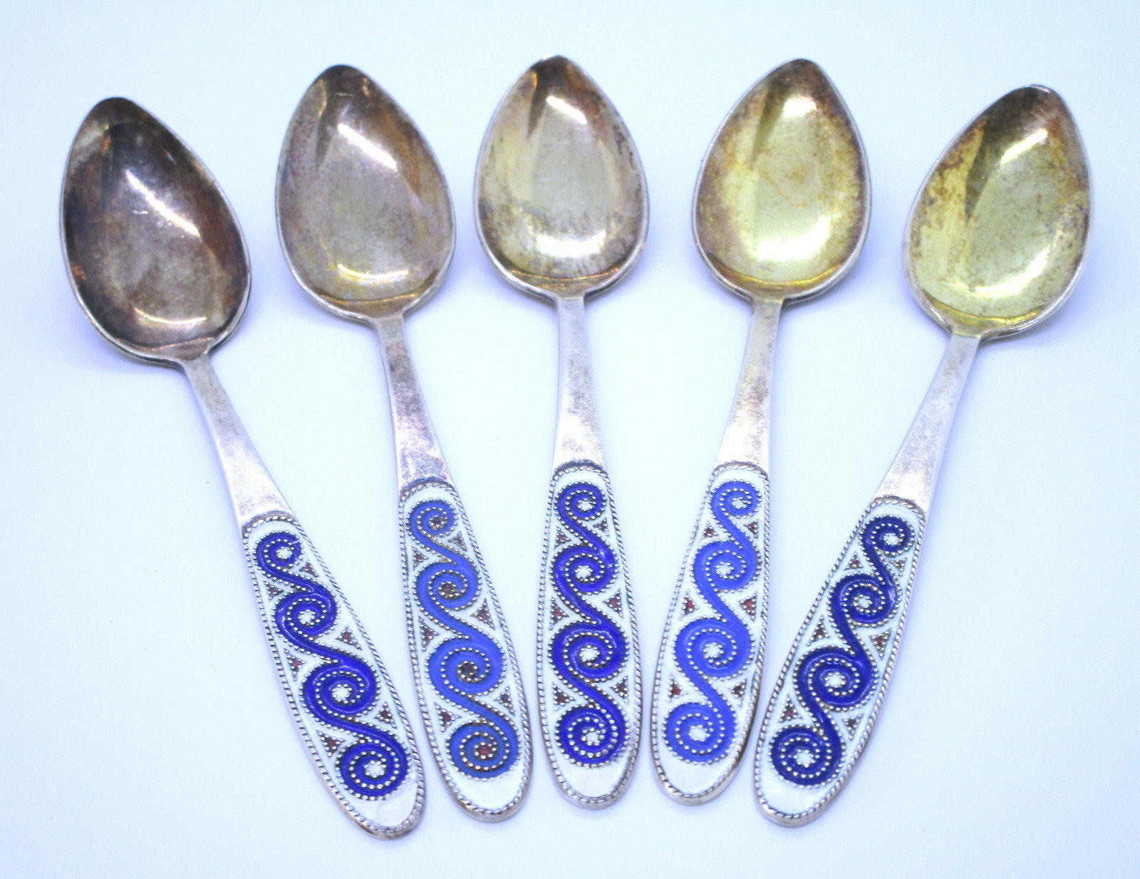 5 ENAMEL SPOONS 875 RUSSIAN GILT STERLING SILVER (1 of 3)