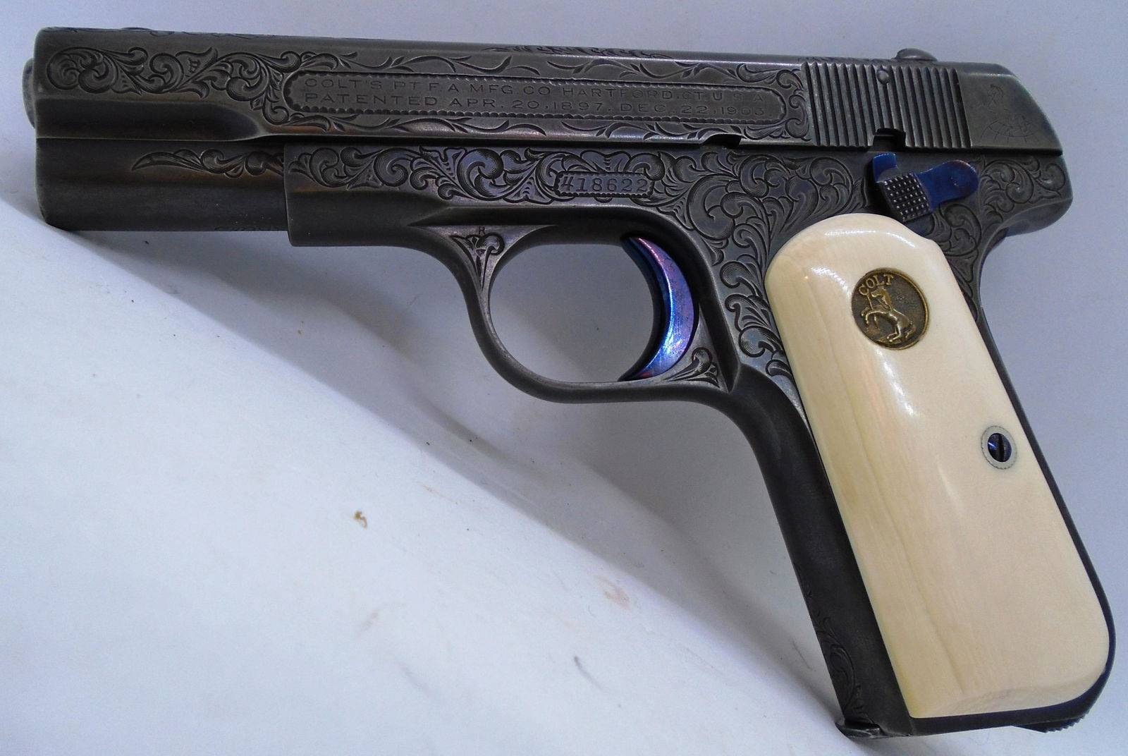 Engraved Colt M1903 Hammerless Pistol 32 Cal W B E Dec 01 19 Imperial Auction In Fl
