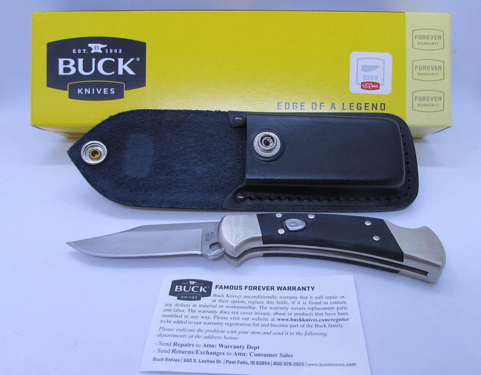 BUCK SWITCHBLADE KNIFE 112 W BOX NEVER USED: MODEL 112 BUCK SWITCHBLADE WITH BOX & PAPERS. 7 1/4 INCH LONG WITH 3 INCH BLADE. WORKS PERFECT. EXCELLENT CONDITION NEVER USED. (USA SHIPPING $10)