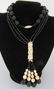 36" ONYX 14K GOLD PEARL & CARVED FOSSIL NECKLACE