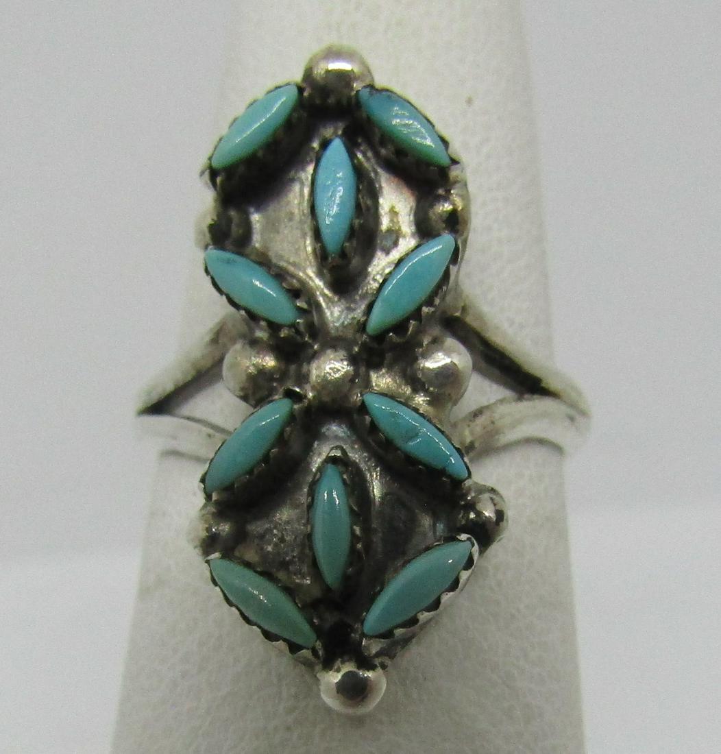 Wee Needlepoint Turquoise Ring Sterling Silver