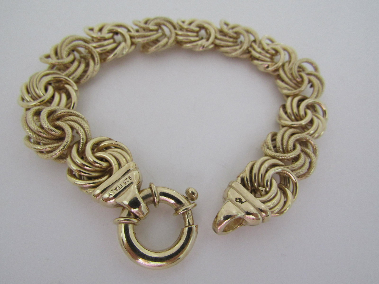 BRACELET GOLD ON STERLING SILVER MICHAEL ANTHONY: BYZANTINE LINK CHAIN VINTAGE ESTATE MEASURES 8 INCHES LONG BY 13.7MM WIDE. INTENDED FOR A 7 1/2" WRIST. WEIGHS 22 GRAMS. EXCELLENT CONDITION. USA SHIPPING $5.