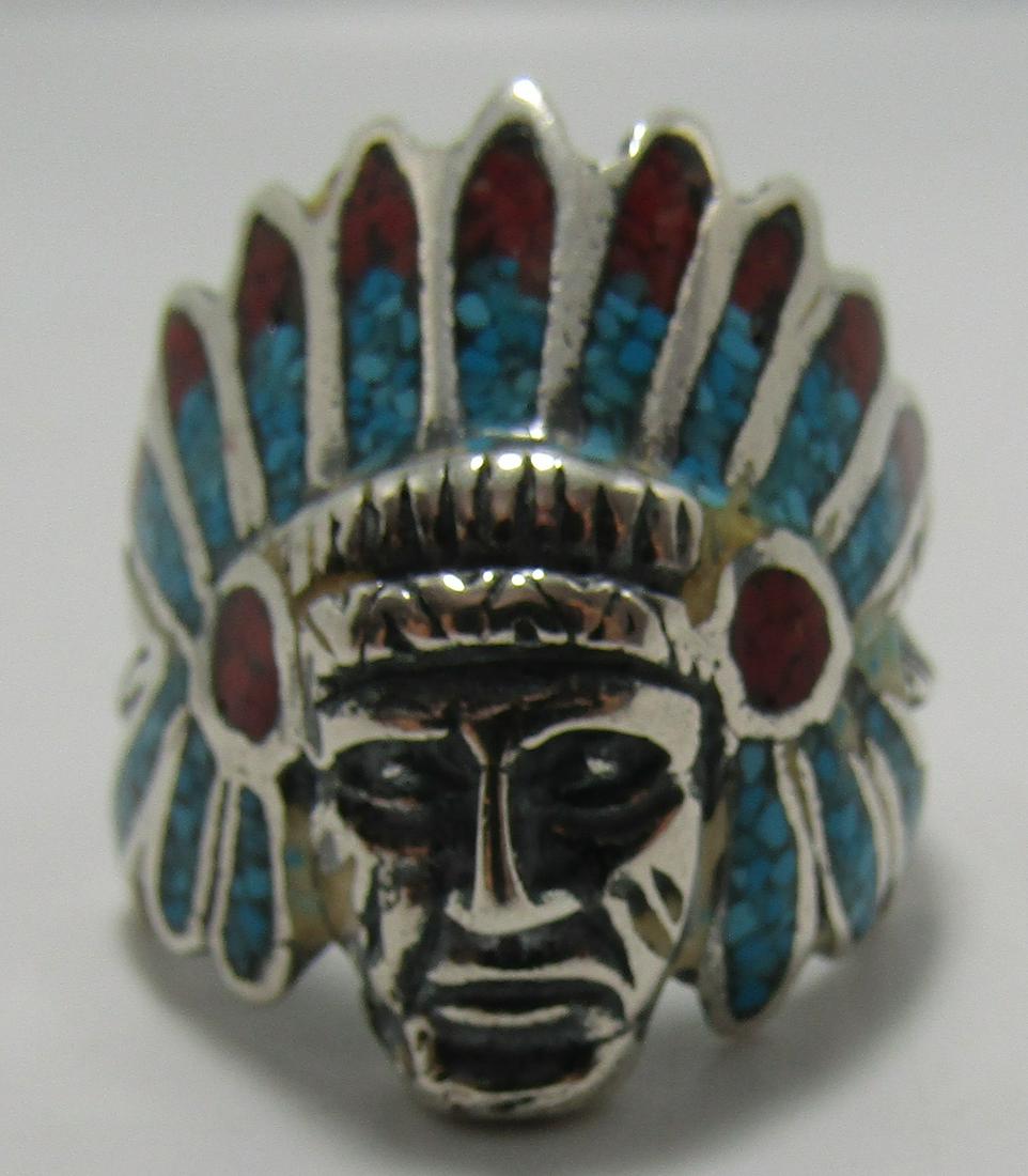 CHIEF TURQUOISE RING STERLING SILVER CORAL (1 of 3)