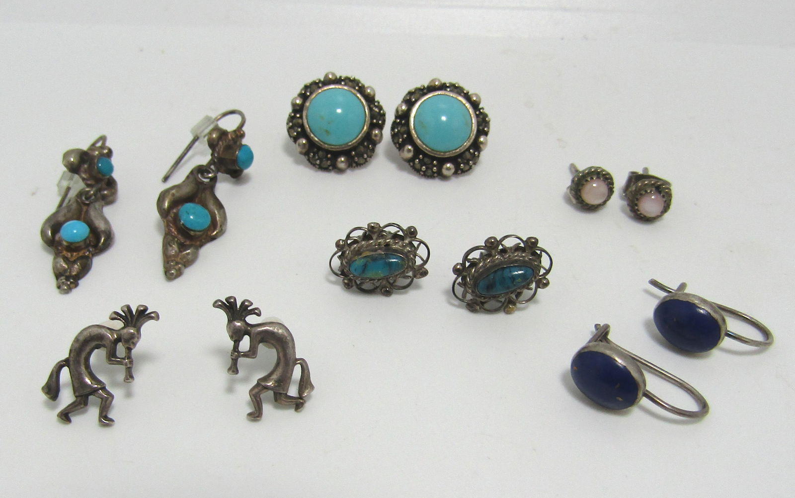 6 PAIRS ALL STERLING EARRINGS TURQUOISE LAPIS LOT (1 of 3)
