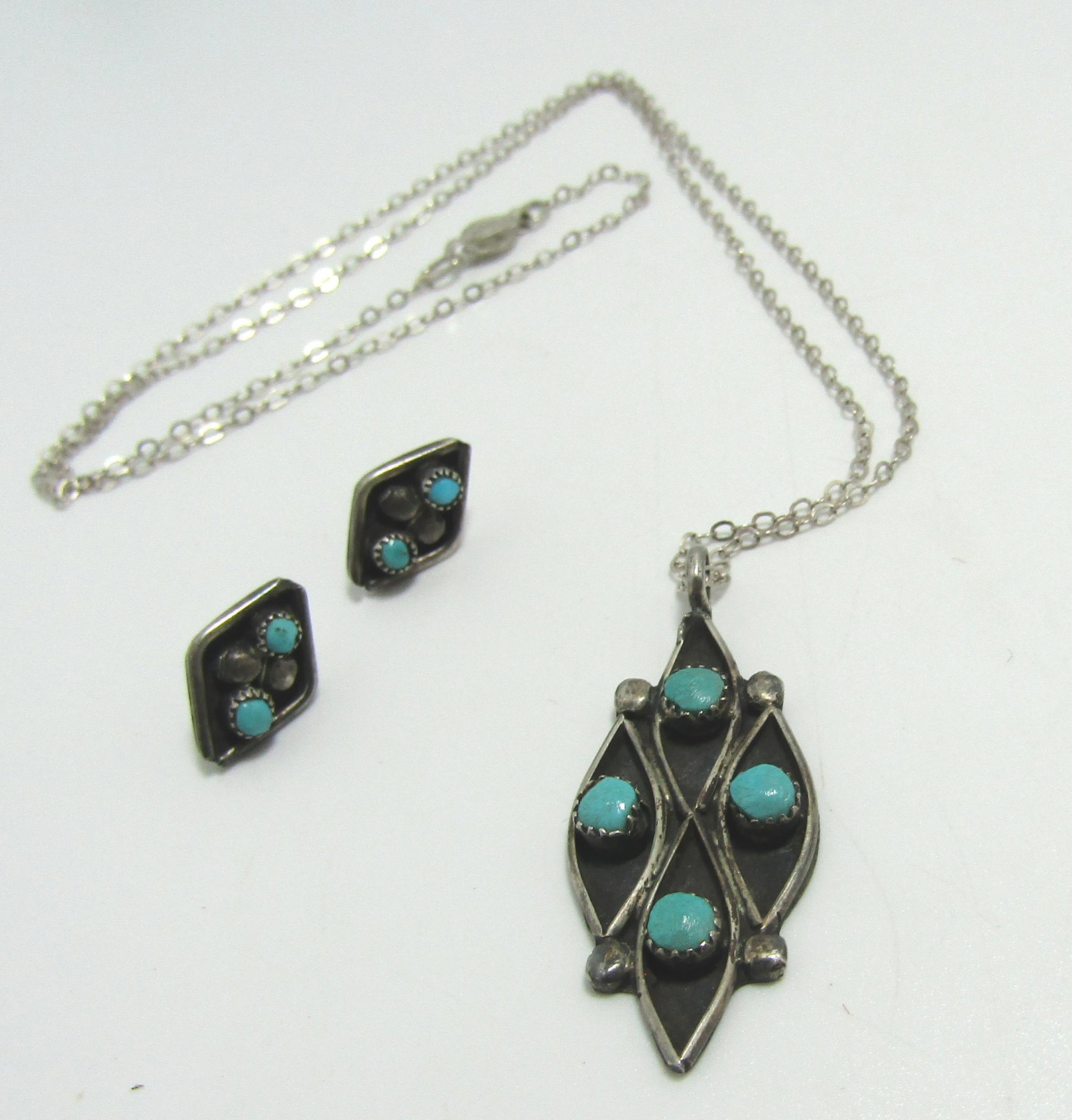 STERLING TURQUOISE SNAKE EYE NECKLACE EARRINGS SET (1 of 2)