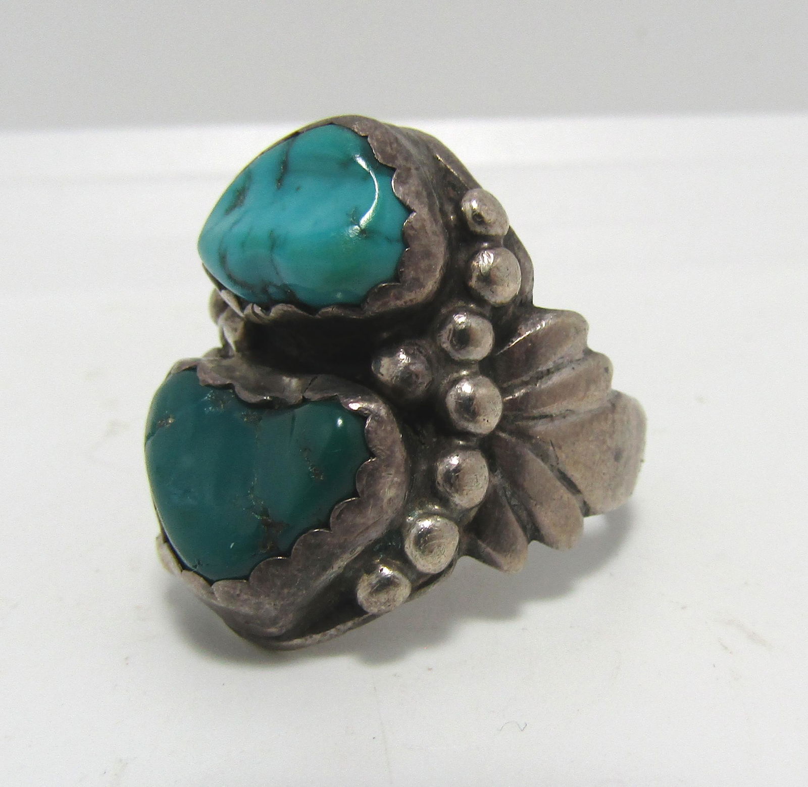 OLD PAWN TWO COLOR TURQUOISE STERLING RING SZ10 (1 of 4)