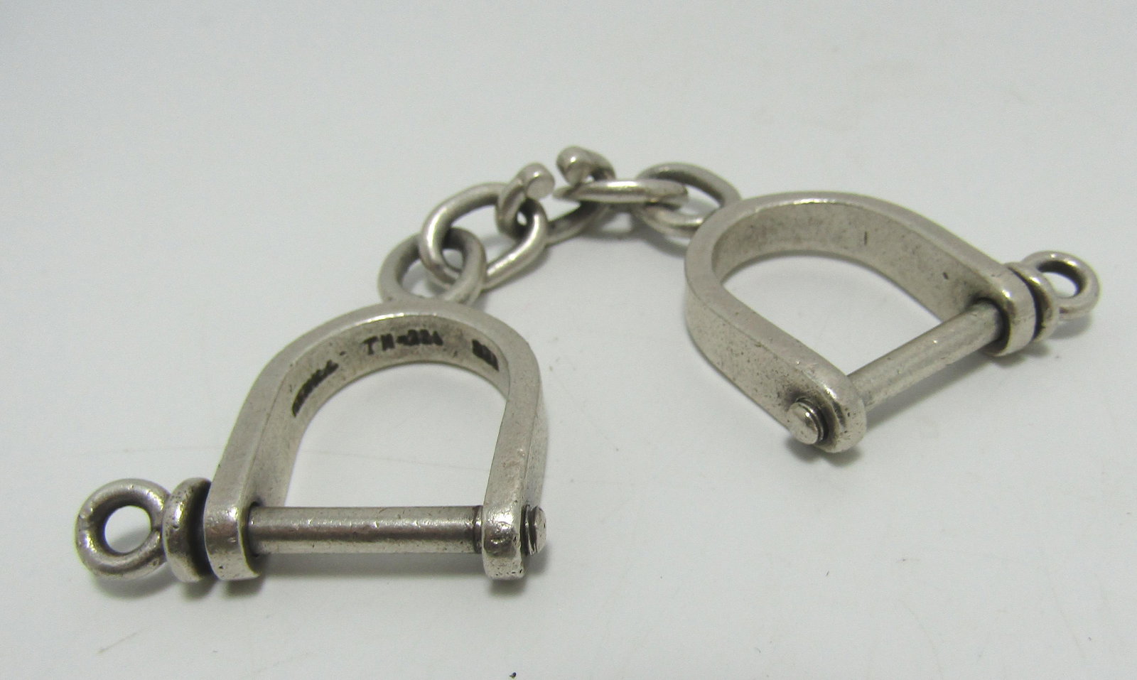 UNIQUE STERLING TAXCO ANCHOR SHACKLES KEYCHAIN: SIGNED TAXCO TN-226 HANDCUFFS POSSIBLY SLAVE CUFFS. TESTED & MARKED 925 STERLING SILVER. 4" TOTAL LENGTH X 1" WIDE. WEIGHS 30 GRAMS. USA SHIPPING $4.