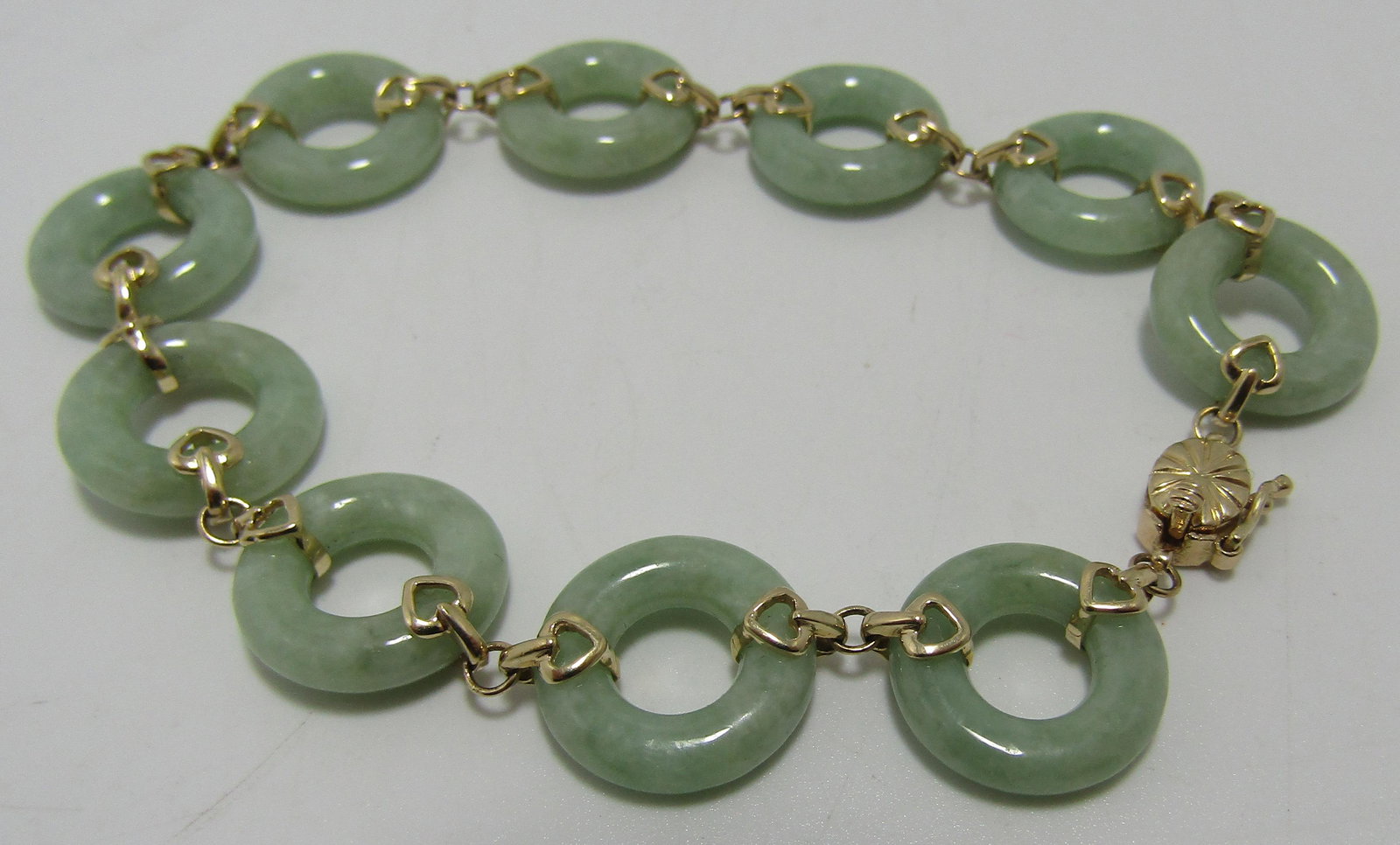 HN GREEN JADE BRACELET 14K GOLD JADEITE LINK CHAIN (1 of 2)